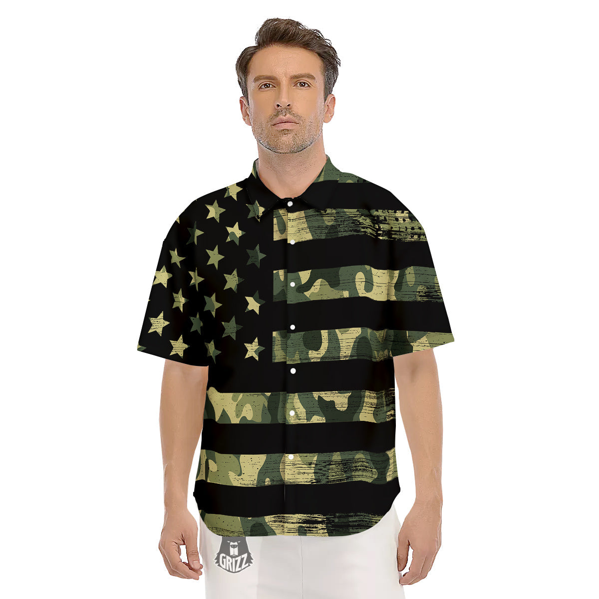 American Flag Camouflage Print Men's Short Sleeve Shirts-grizzshop