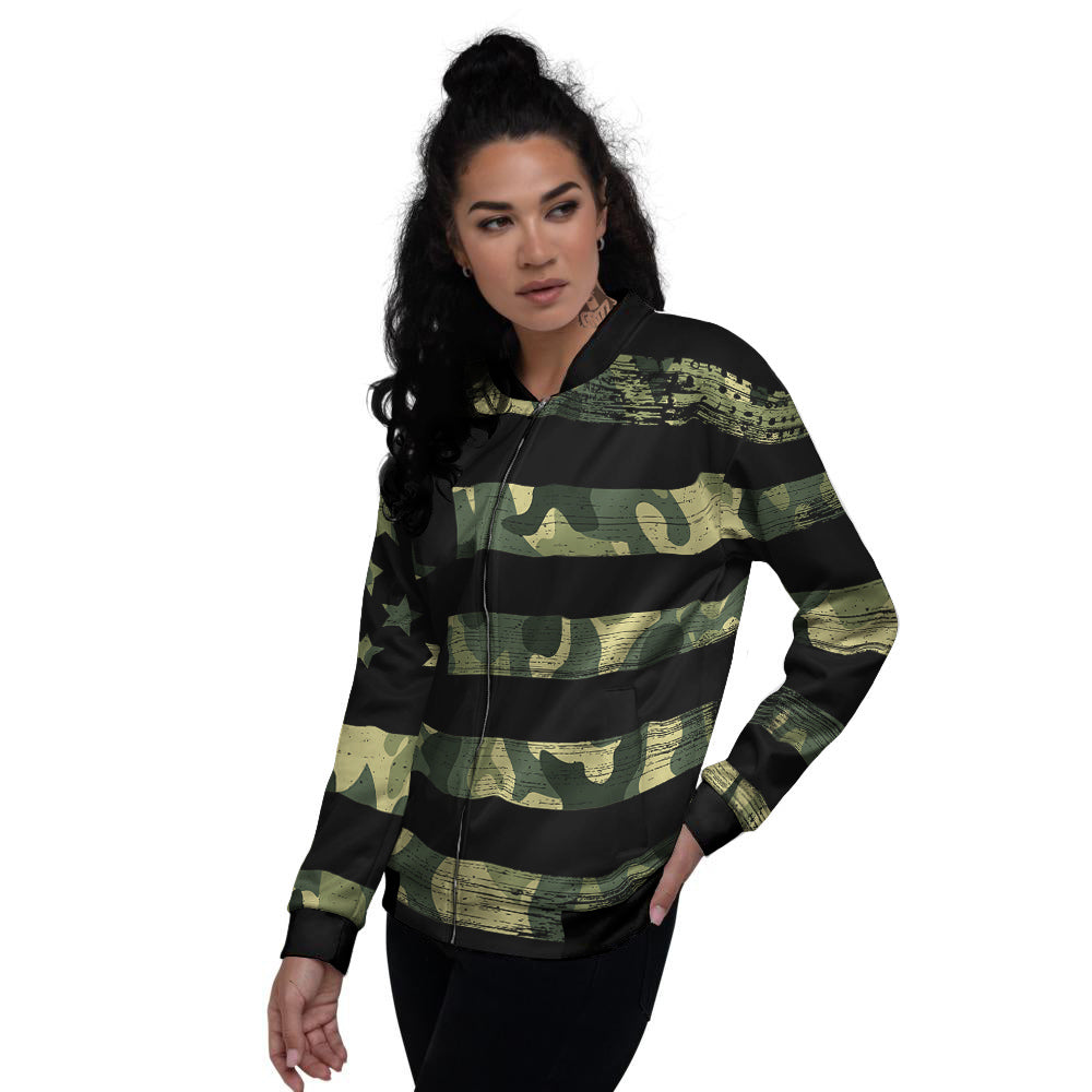 American Flag Camouflage Print Women's Bomber Jacket-grizzshop