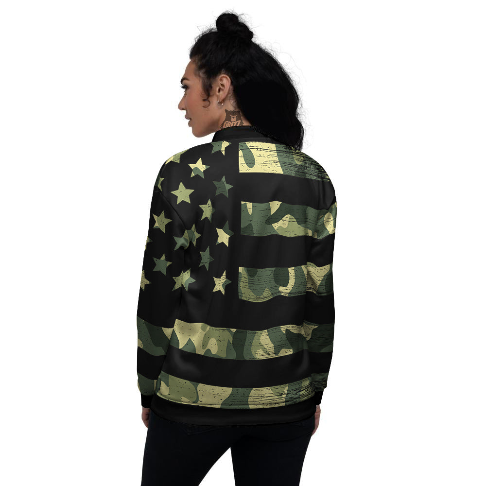 American Flag Camouflage Print Women's Bomber Jacket-grizzshop