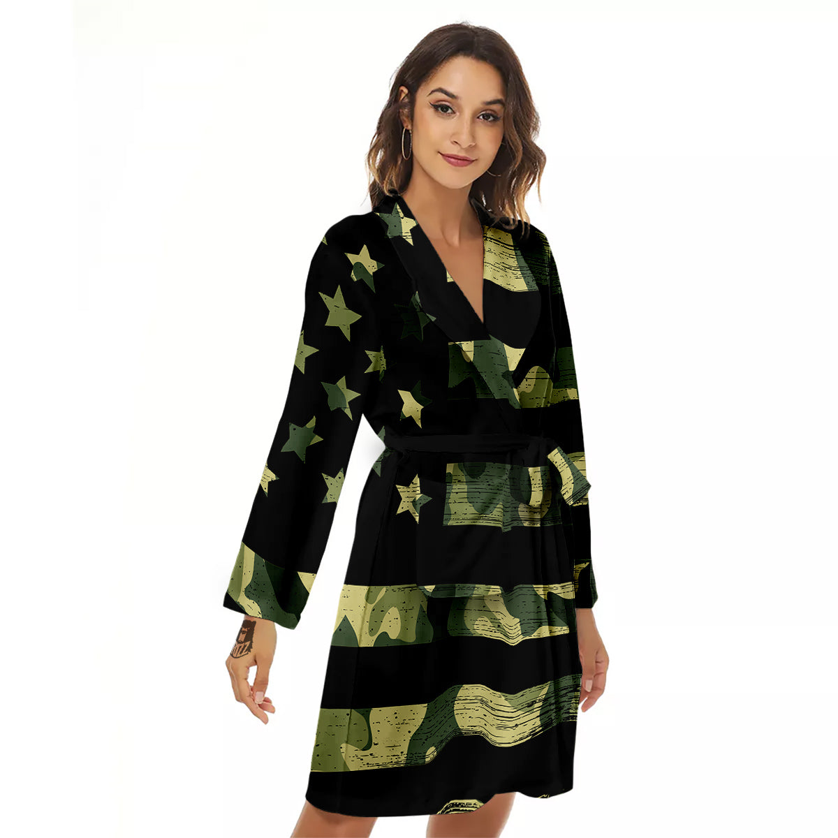 American Flag Camouflage Print Women's Robe-grizzshop