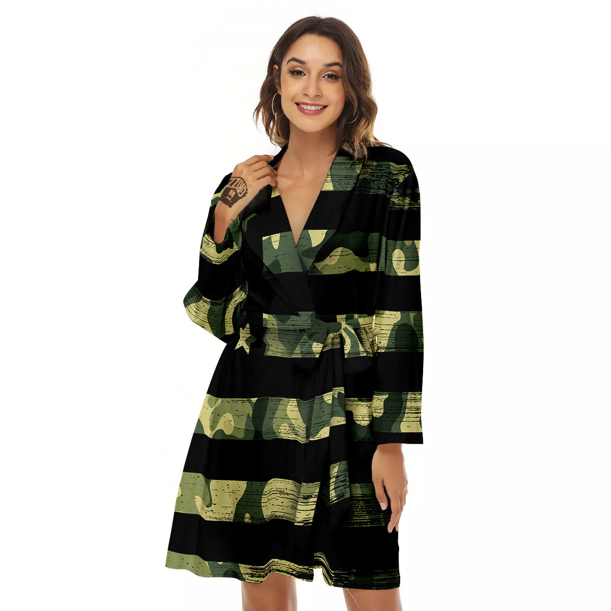 American Flag Camouflage Print Women's Robe-grizzshop
