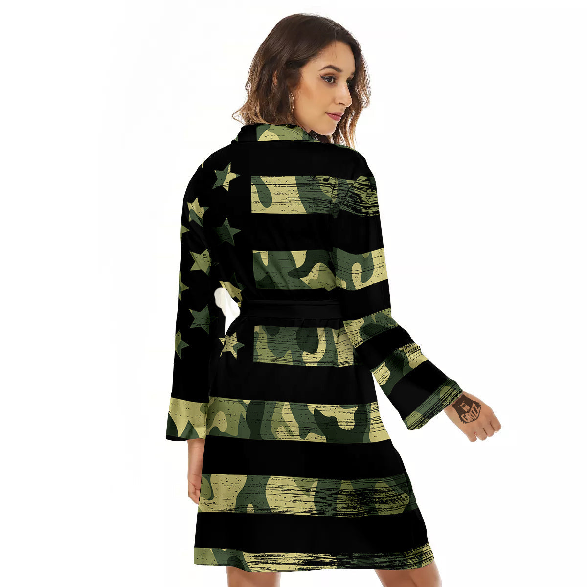 American Flag Camouflage Print Women's Robe-grizzshop