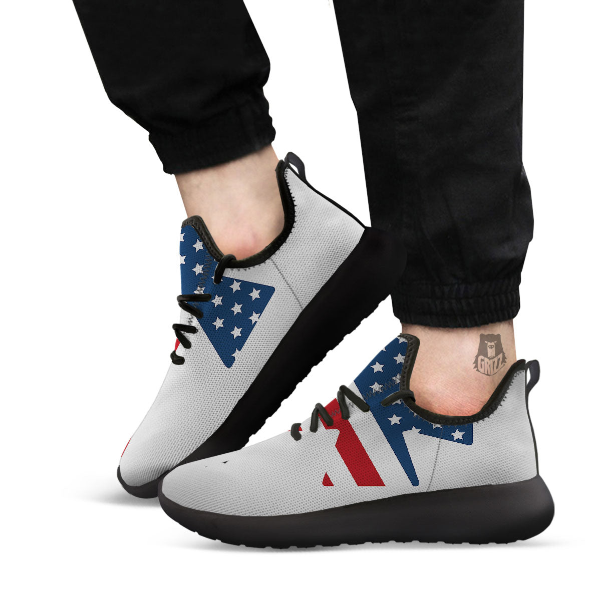American Flag Christian Cross Print Black Athletic Shoes-grizzshop