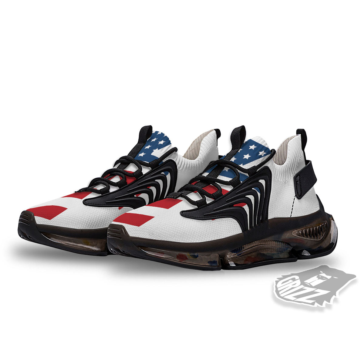 American Flag Christian Cross Print Black Gym Shoes-grizzshop