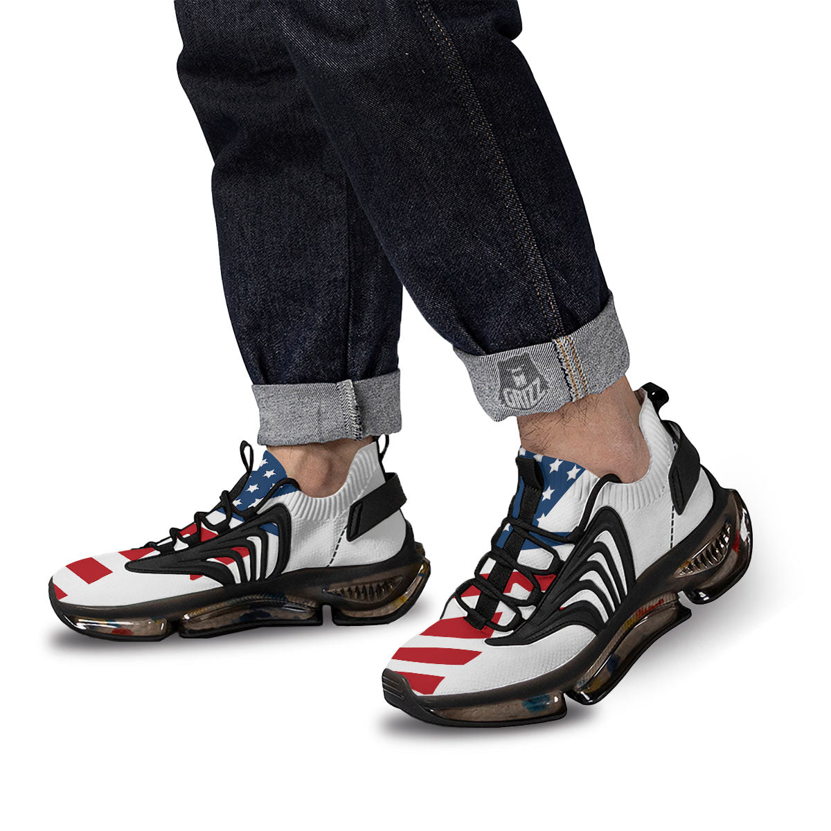 American Flag Christian Cross Print Black Gym Shoes-grizzshop