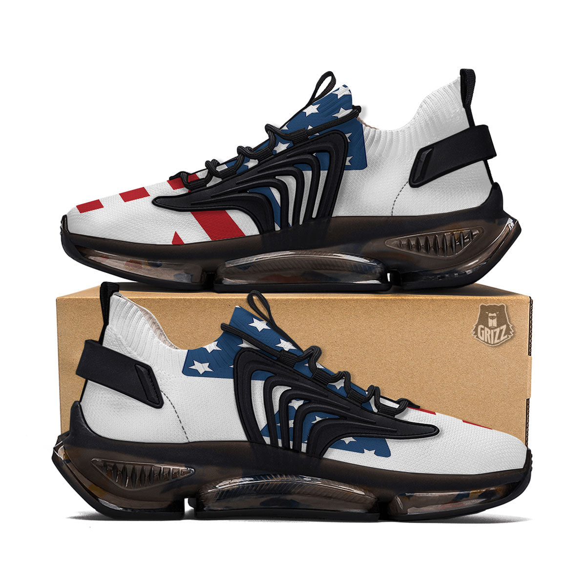 American Flag Christian Cross Print Black Gym Shoes-grizzshop