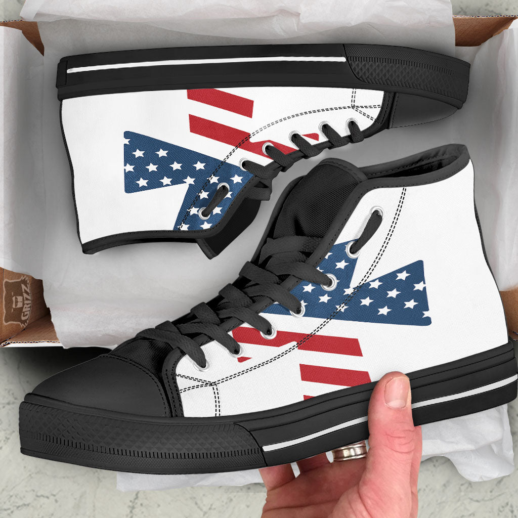 American Flag Christian Cross Print Black High Top Shoes-grizzshop