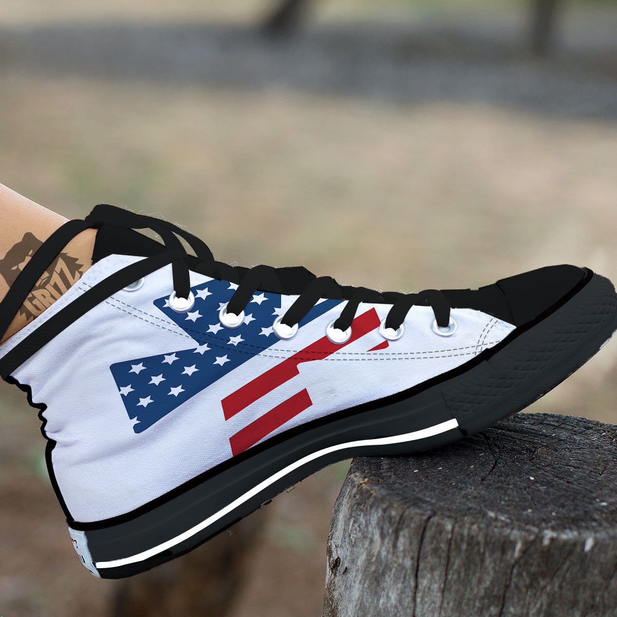American Flag Christian Cross Print Black High Top Shoes-grizzshop