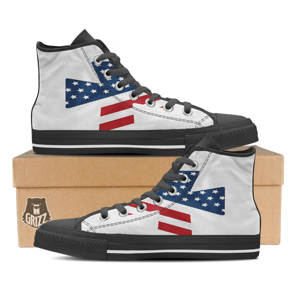 American Flag Christian Cross Print Black High Top Shoes-grizzshop