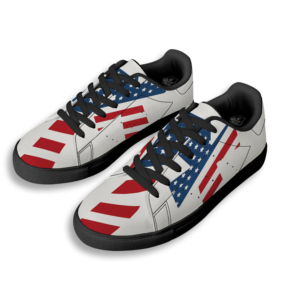 American Flag Christian Cross Print Black Low Top Sneakers-grizzshop