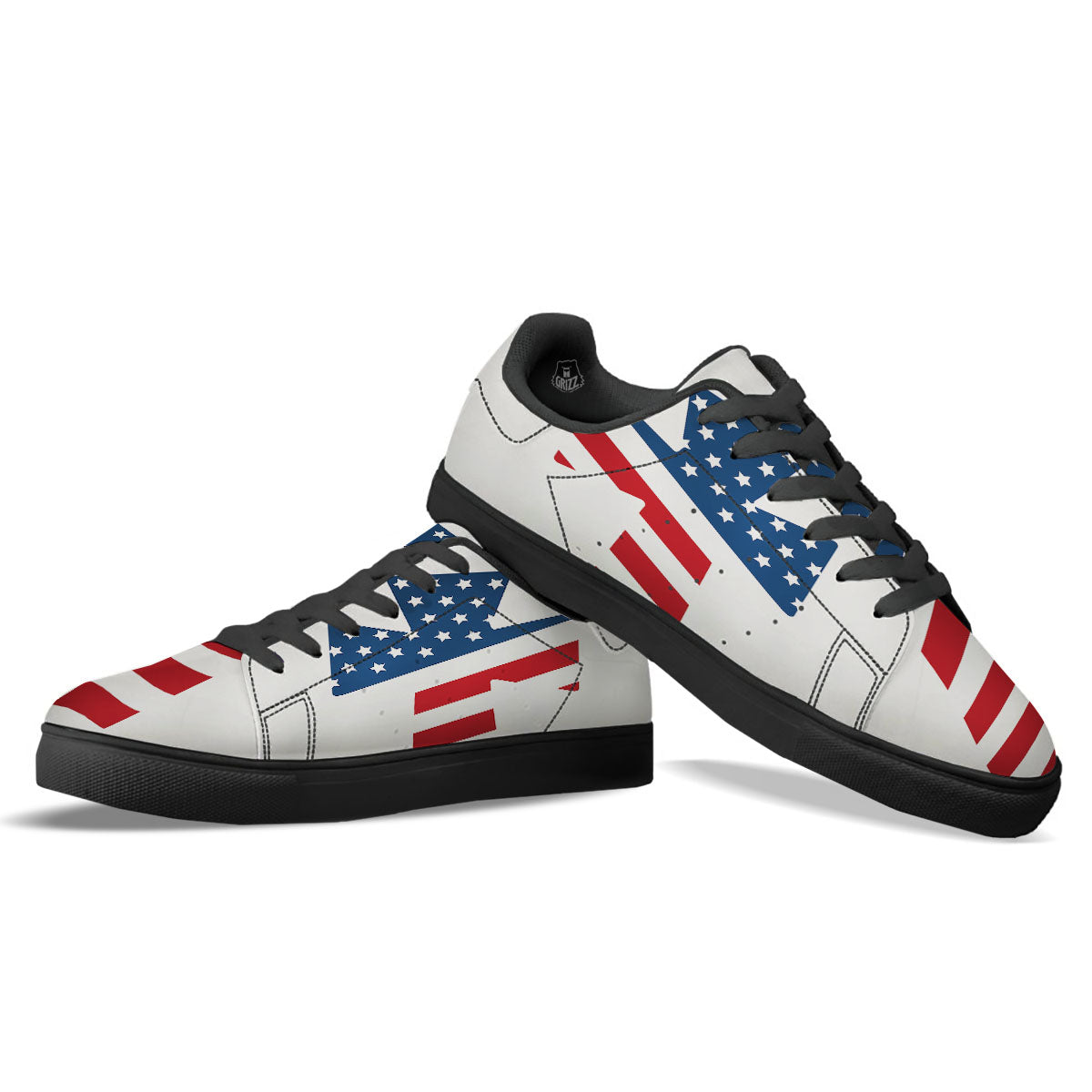 American Flag Christian Cross Print Black Low Top Sneakers-grizzshop