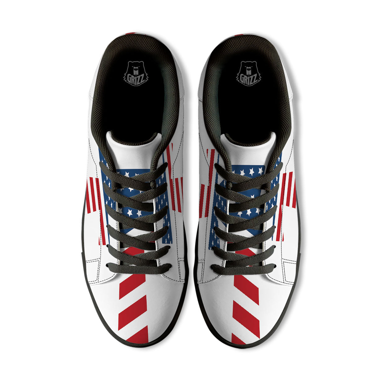 American Flag Christian Cross Print Black Low Top Sneakers-grizzshop