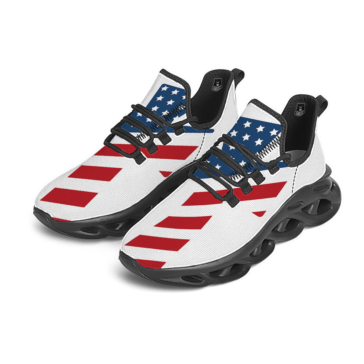American Flag Christian Cross Print Black Running Shoes-grizzshop