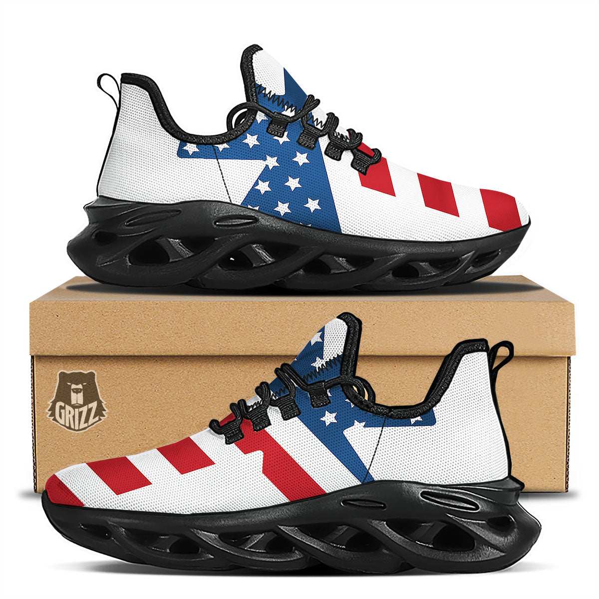 American Flag Christian Cross Print Black Running Shoes-grizzshop