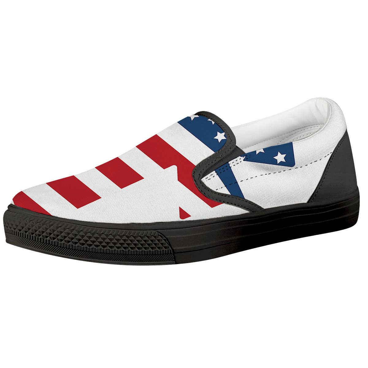 American Flag Christian Cross Print Black Slip On Shoes-grizzshop