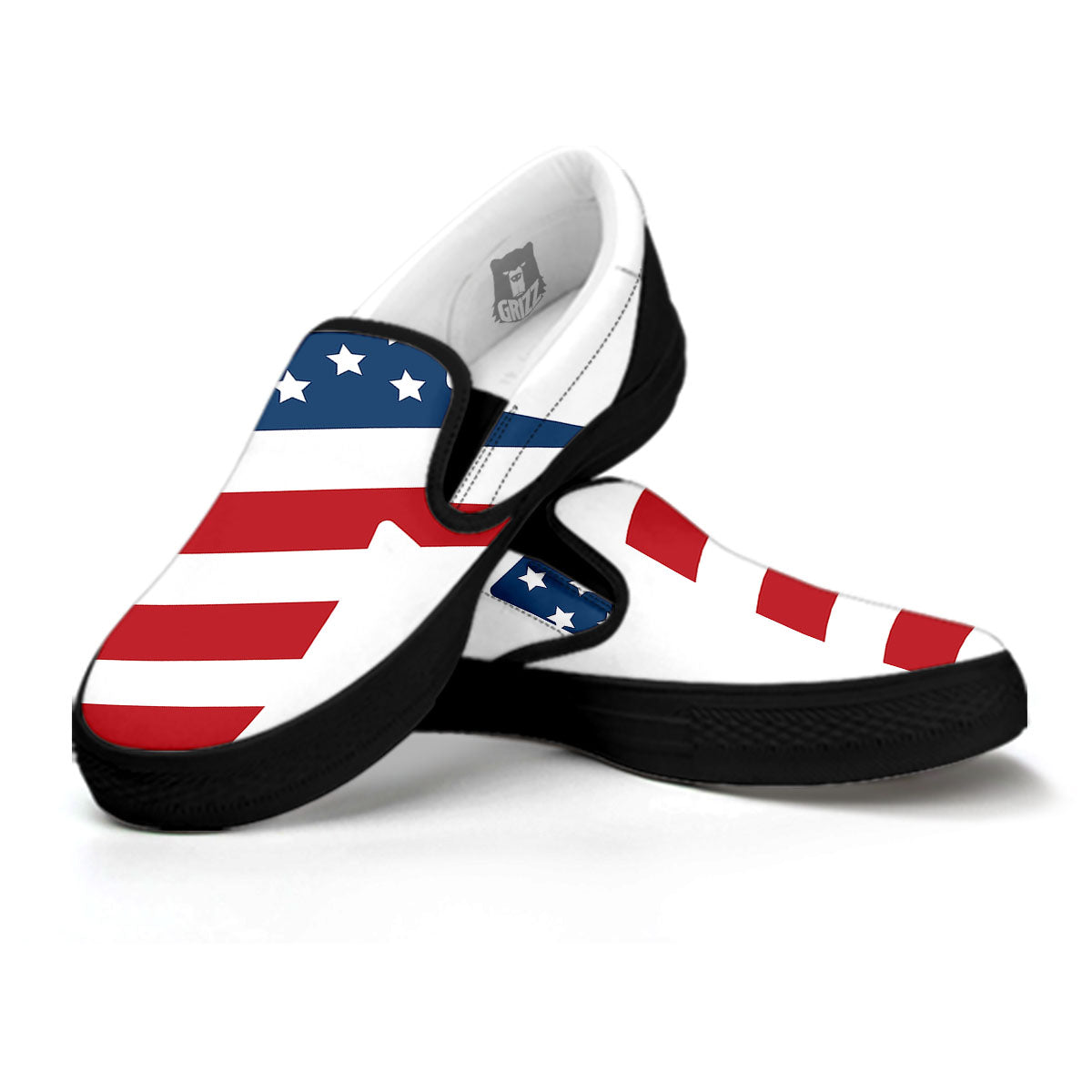 American Flag Christian Cross Print Black Slip On Shoes-grizzshop
