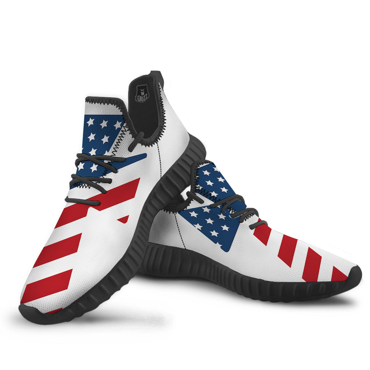 American Flag Christian Cross Print Black Walking Shoes-grizzshop
