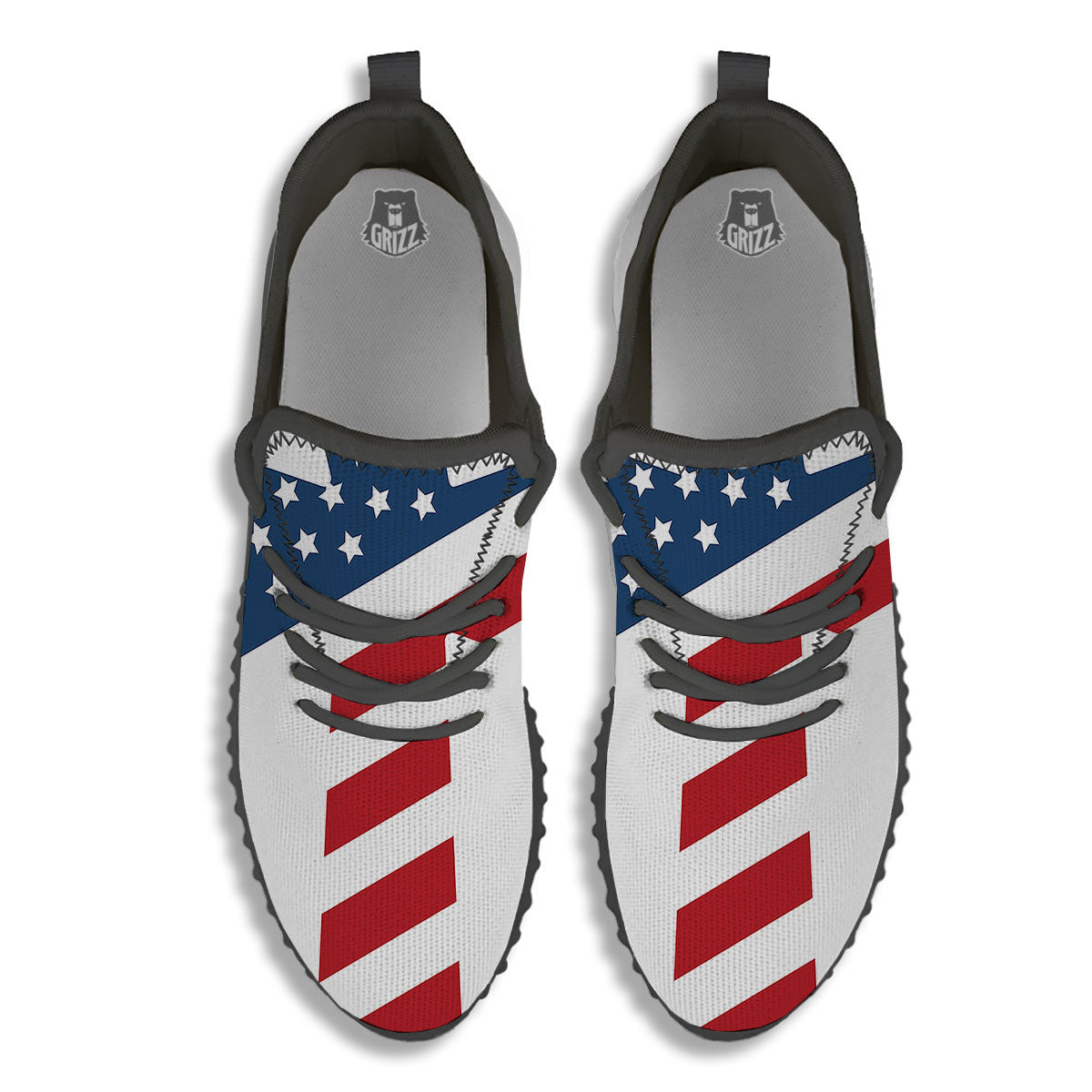 American Flag Christian Cross Print Black Walking Shoes-grizzshop
