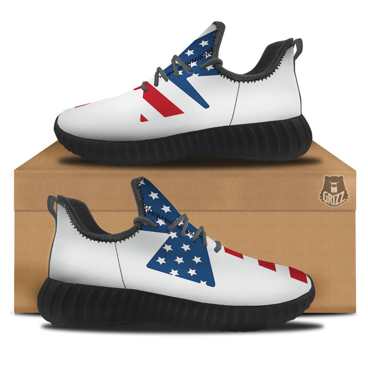American Flag Christian Cross Print Black Walking Shoes-grizzshop