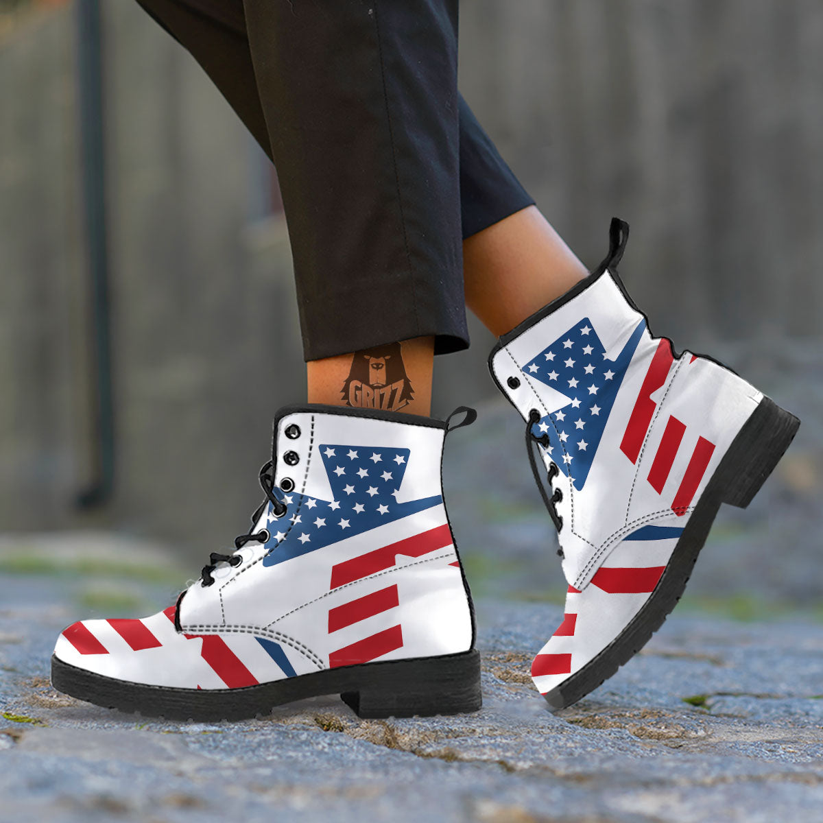 American Flag Christian Cross Print Leather Boots-grizzshop