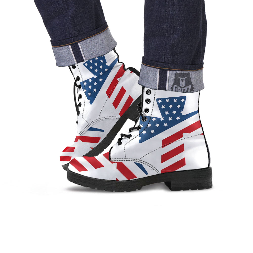 American Flag Christian Cross Print Leather Boots-grizzshop