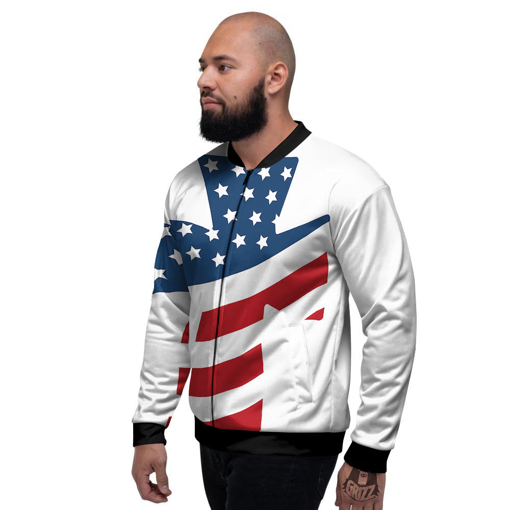 American Flag Christian Cross Print Men's Bomber Jacket-grizzshop