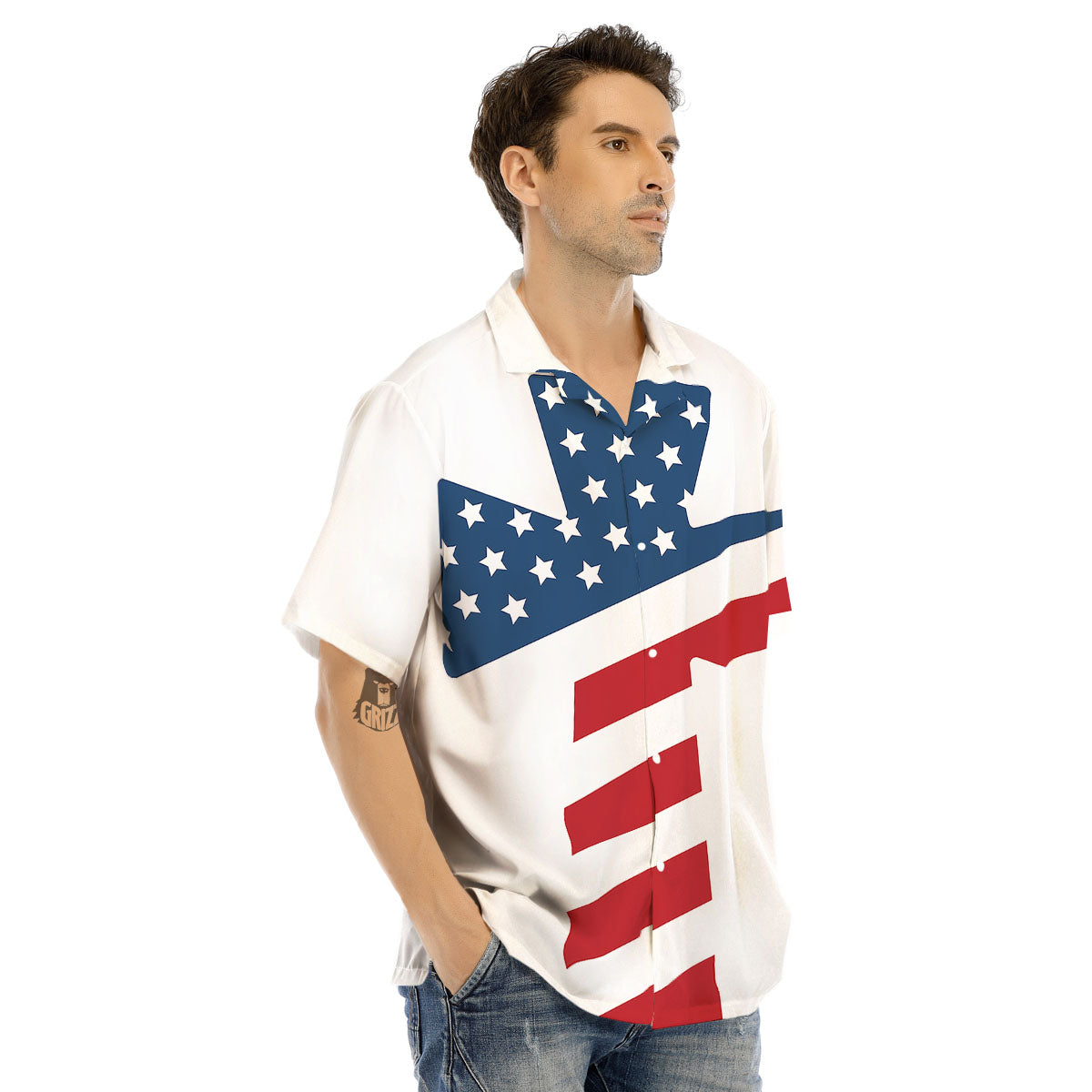 American Flag Christian Cross Print Men's Hawaiian Shirt-grizzshop