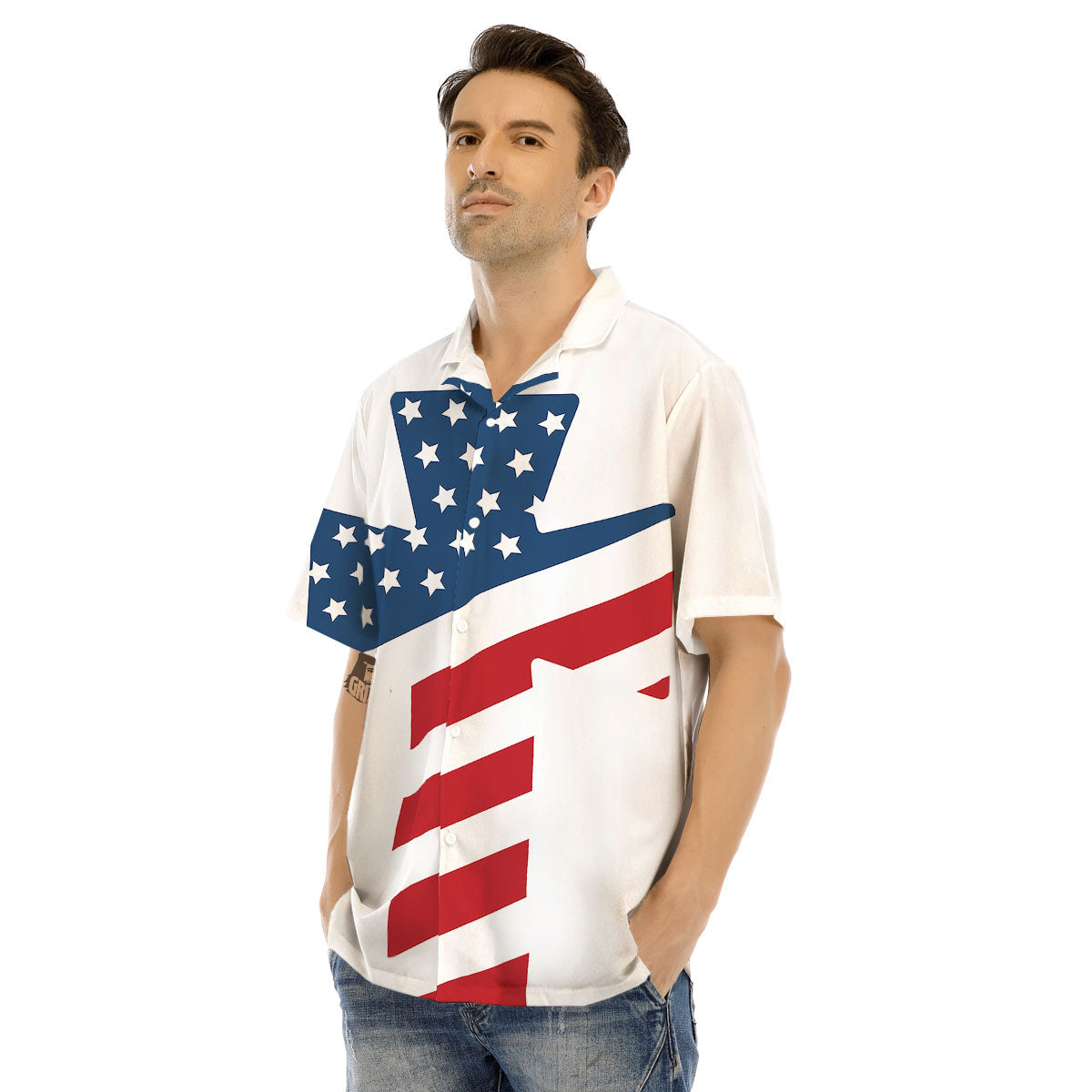 American Flag Christian Cross Print Men's Hawaiian Shirt-grizzshop