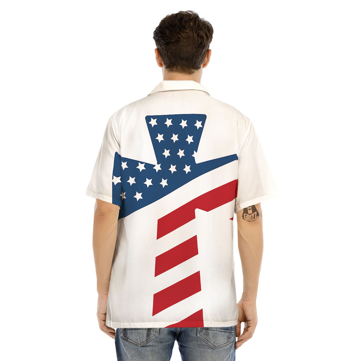 American Flag Christian Cross Print Men's Hawaiian Shirt-grizzshop
