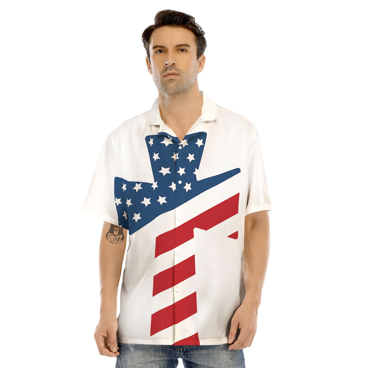 American Flag Christian Cross Print Men's Hawaiian Shirt-grizzshop