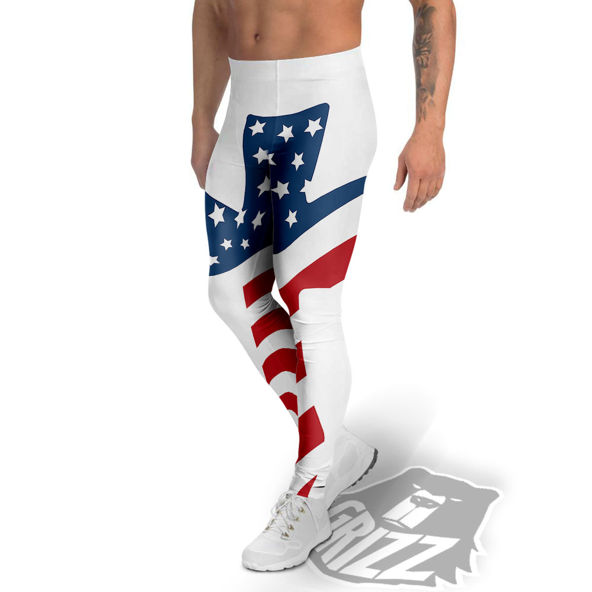 American Flag Christian Cross Print Men's Leggings-grizzshop