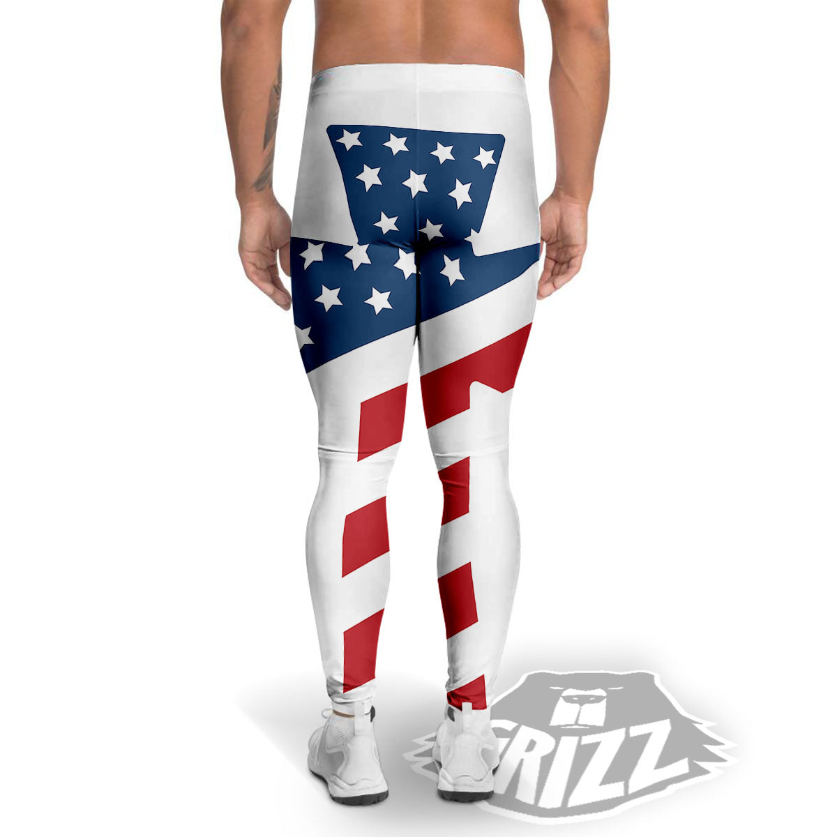 American Flag Christian Cross Print Men's Leggings-grizzshop