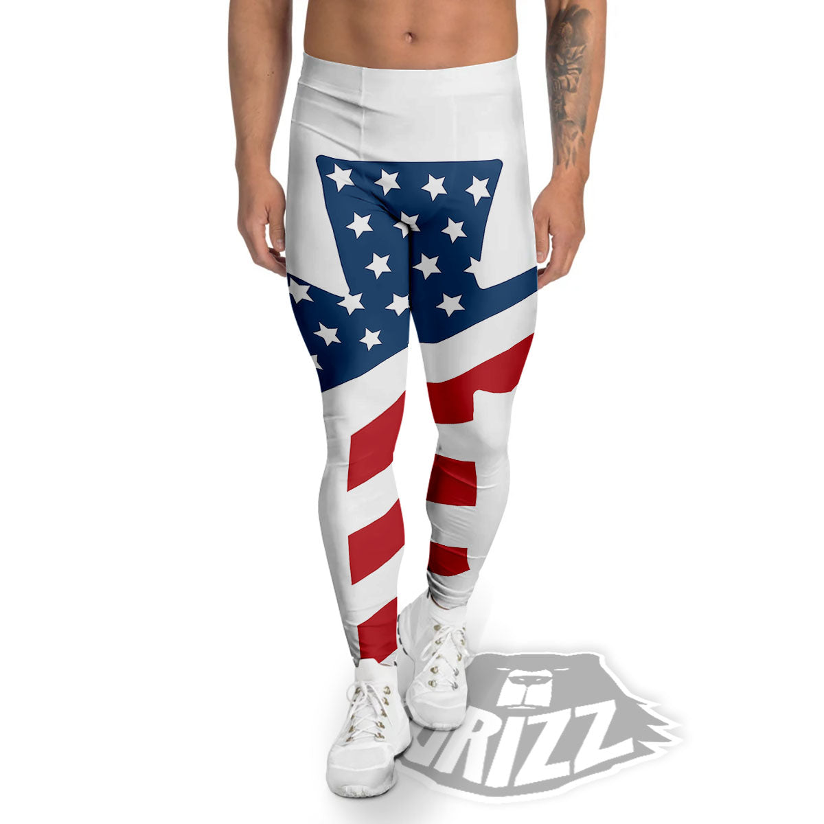 American Flag Christian Cross Print Men's Leggings-grizzshop