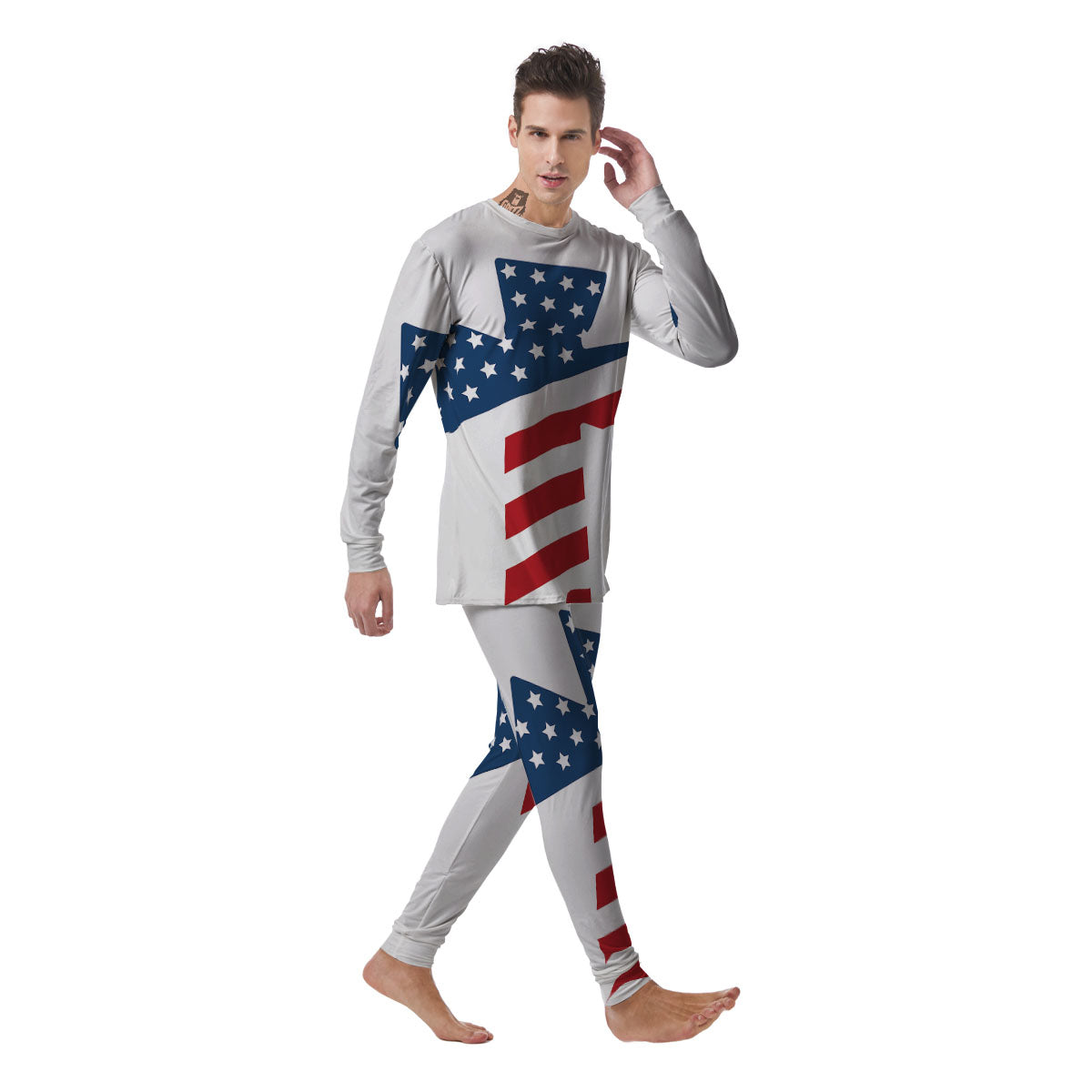 American Flag Christian Cross Print Men's Pajamas-grizzshop