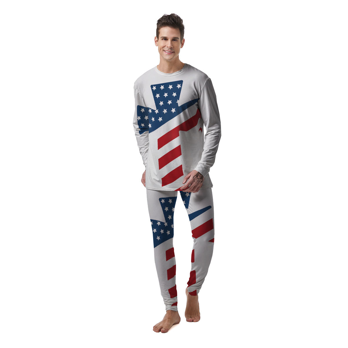 American Flag Christian Cross Print Men's Pajamas-grizzshop