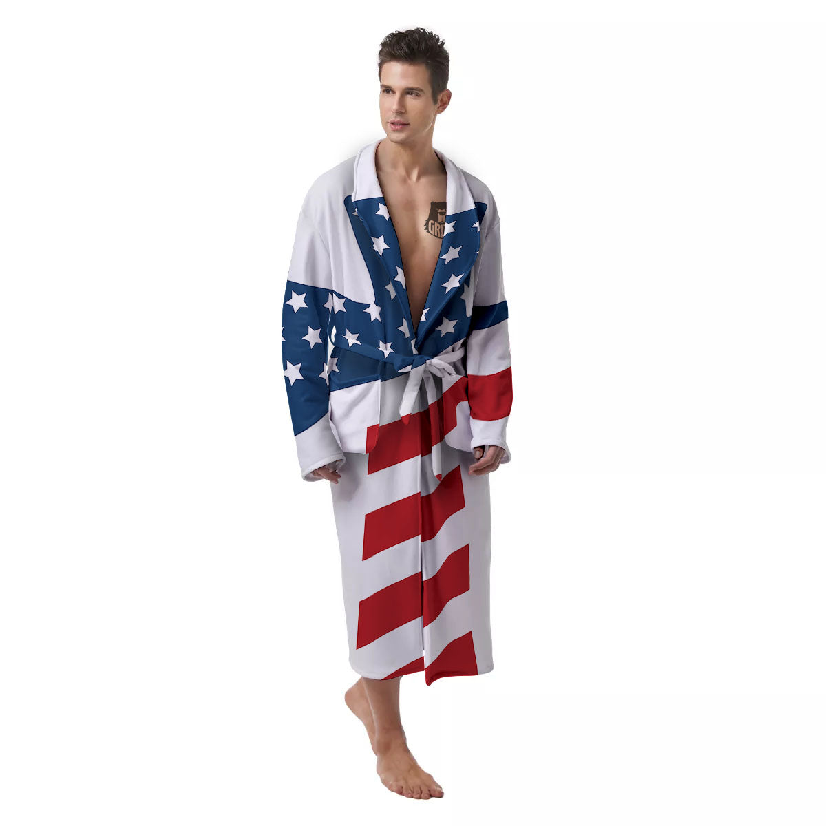 American Flag Christian Cross Print Men's Robe-grizzshop