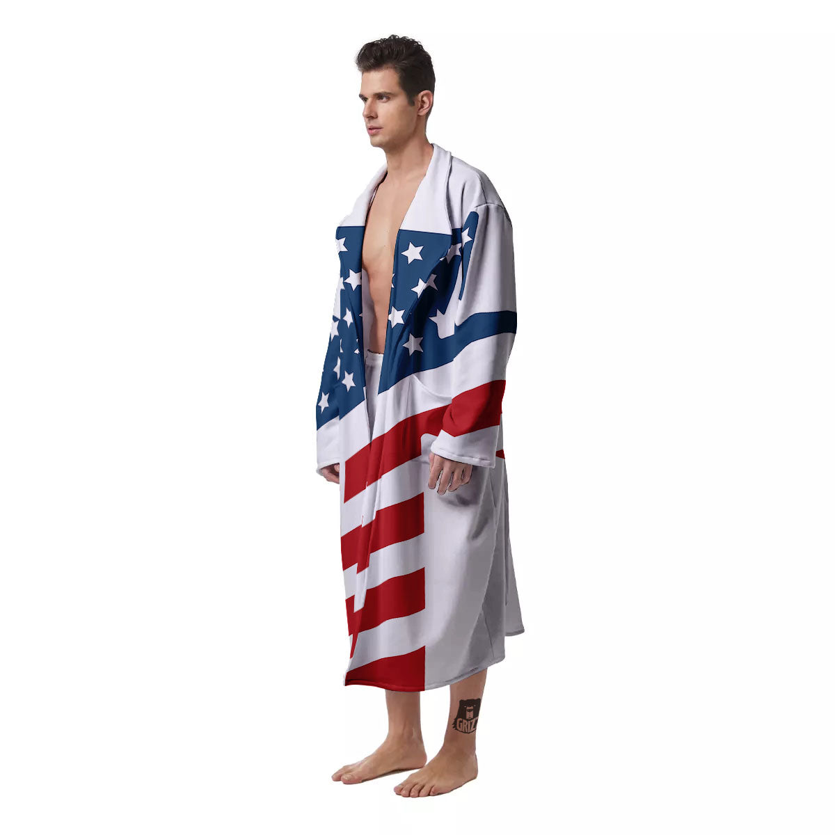American Flag Christian Cross Print Men's Robe-grizzshop