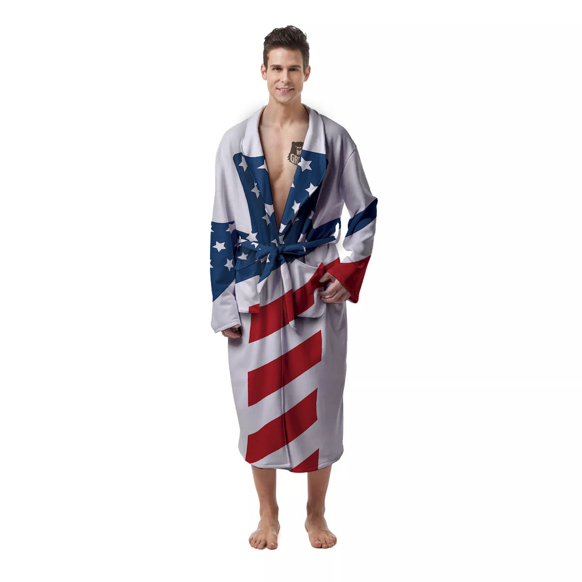 American Flag Christian Cross Print Men's Robe-grizzshop