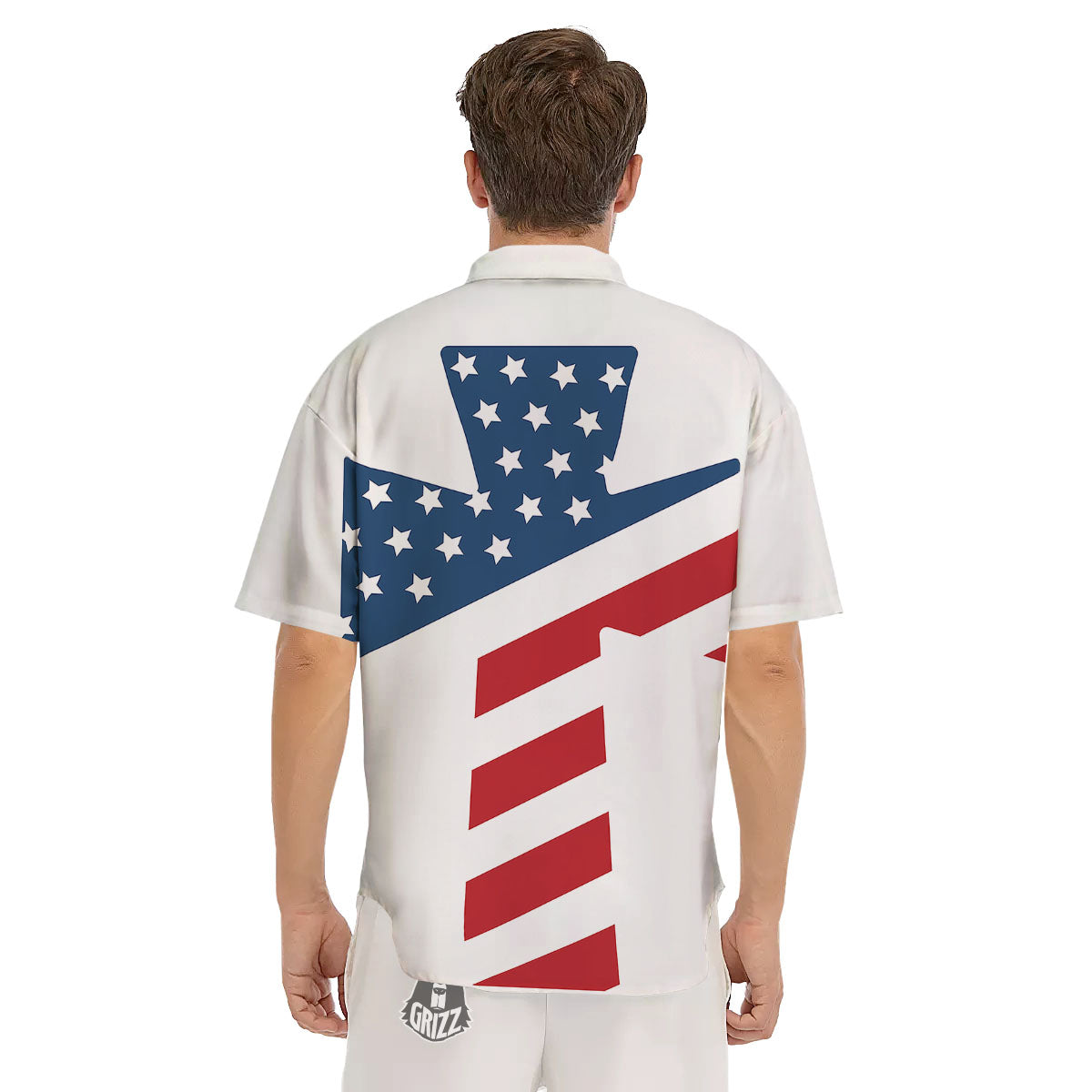 American Flag Christian Cross Print Men's Short Sleeve Shirts-grizzshop