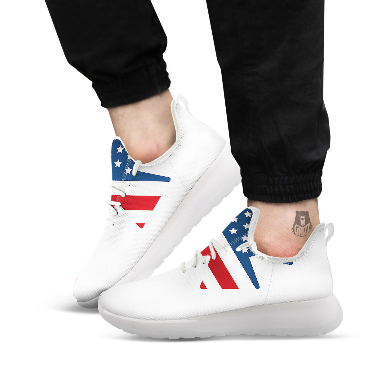 American Flag Christian Cross Print White Athletic Shoes-grizzshop