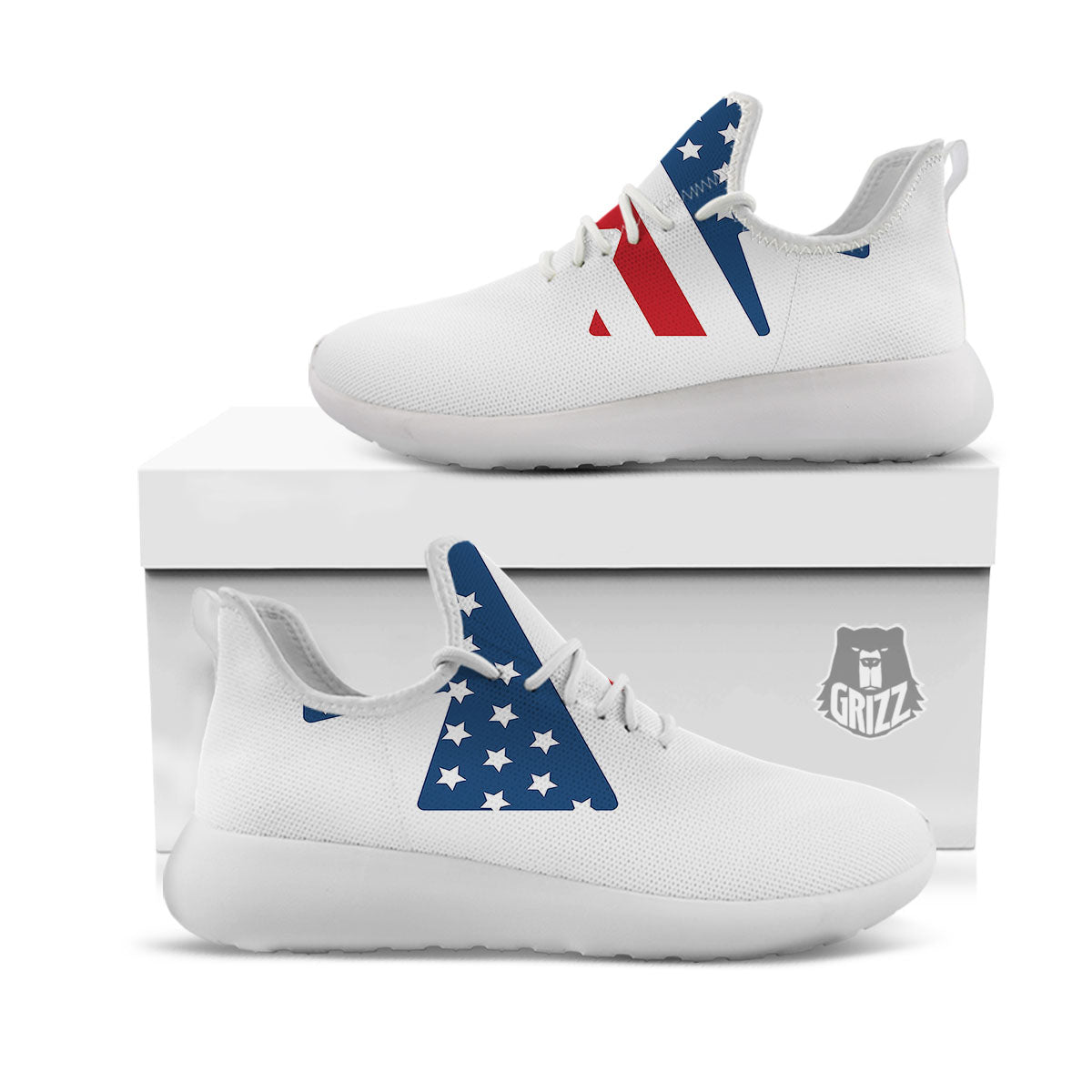 American Flag Christian Cross Print White Athletic Shoes-grizzshop