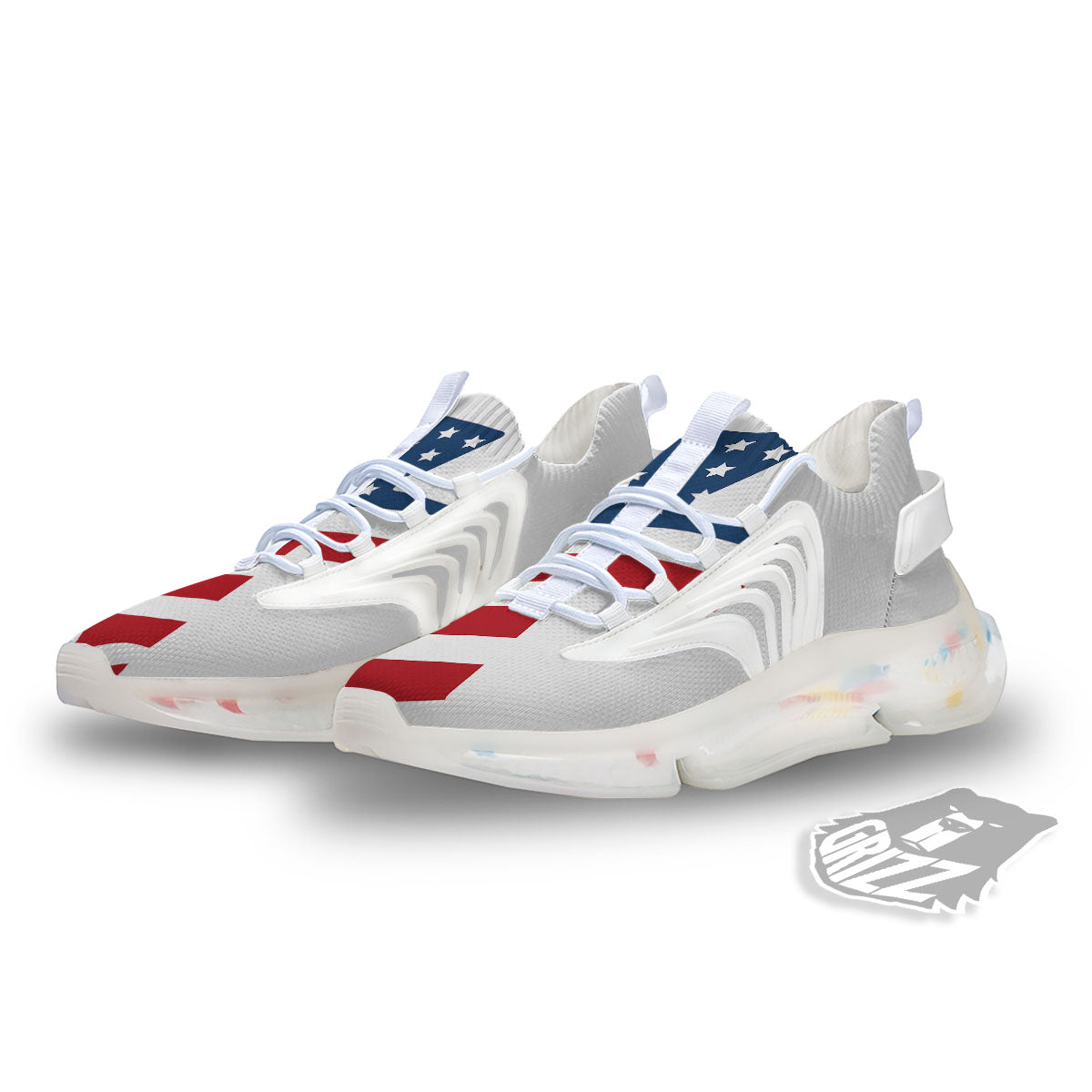 American Flag Christian Cross Print White Gym Shoes-grizzshop