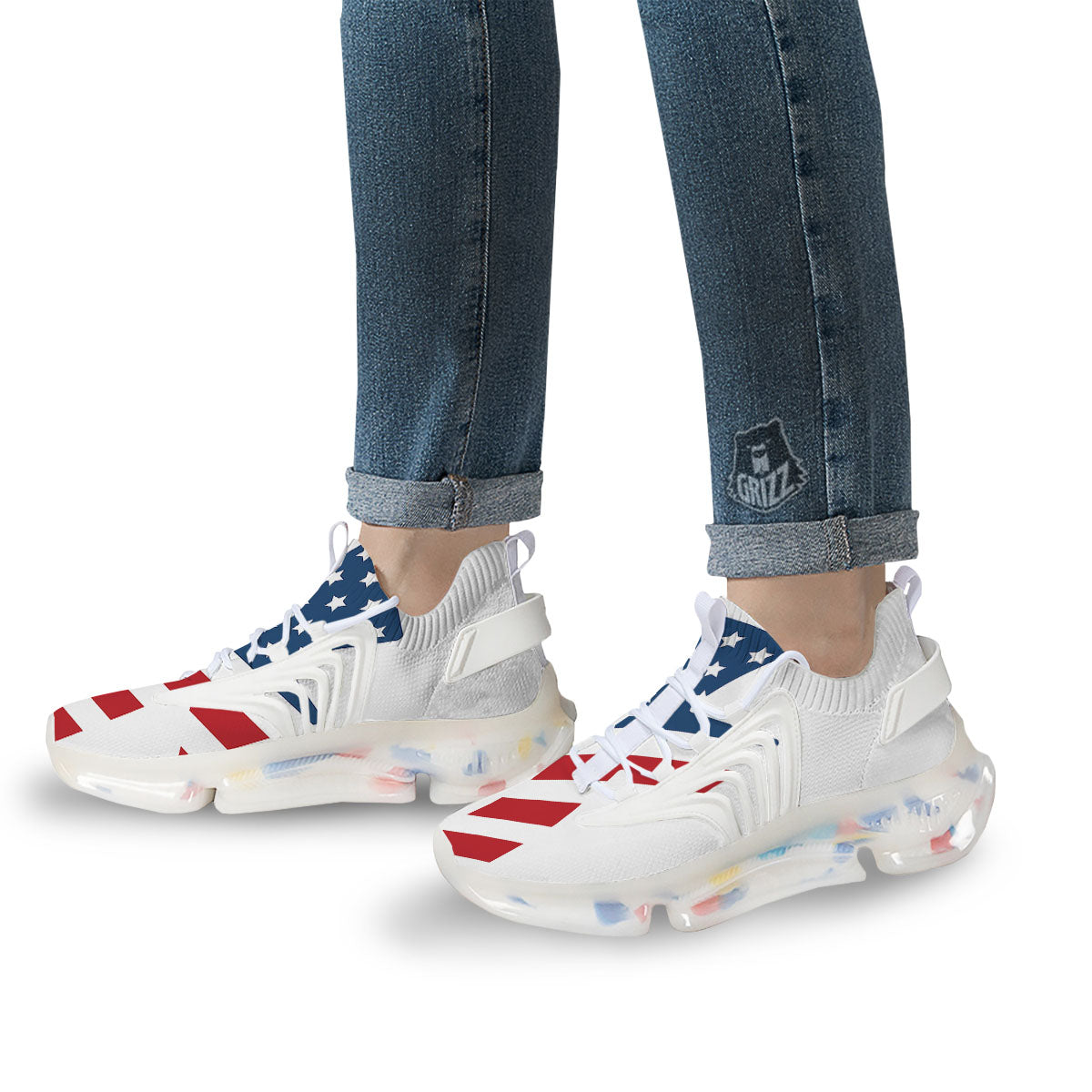 American Flag Christian Cross Print White Gym Shoes-grizzshop