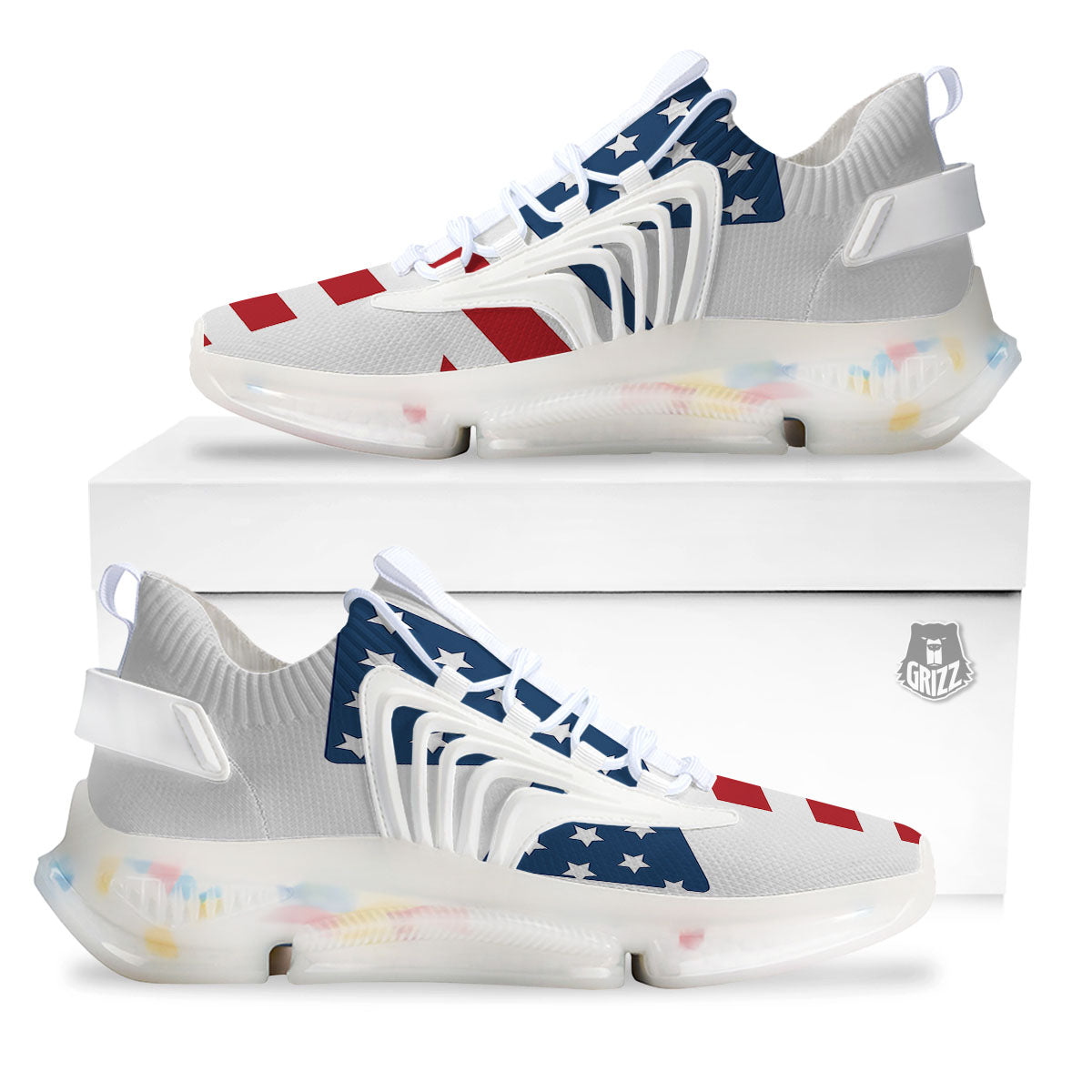 American Flag Christian Cross Print White Gym Shoes-grizzshop