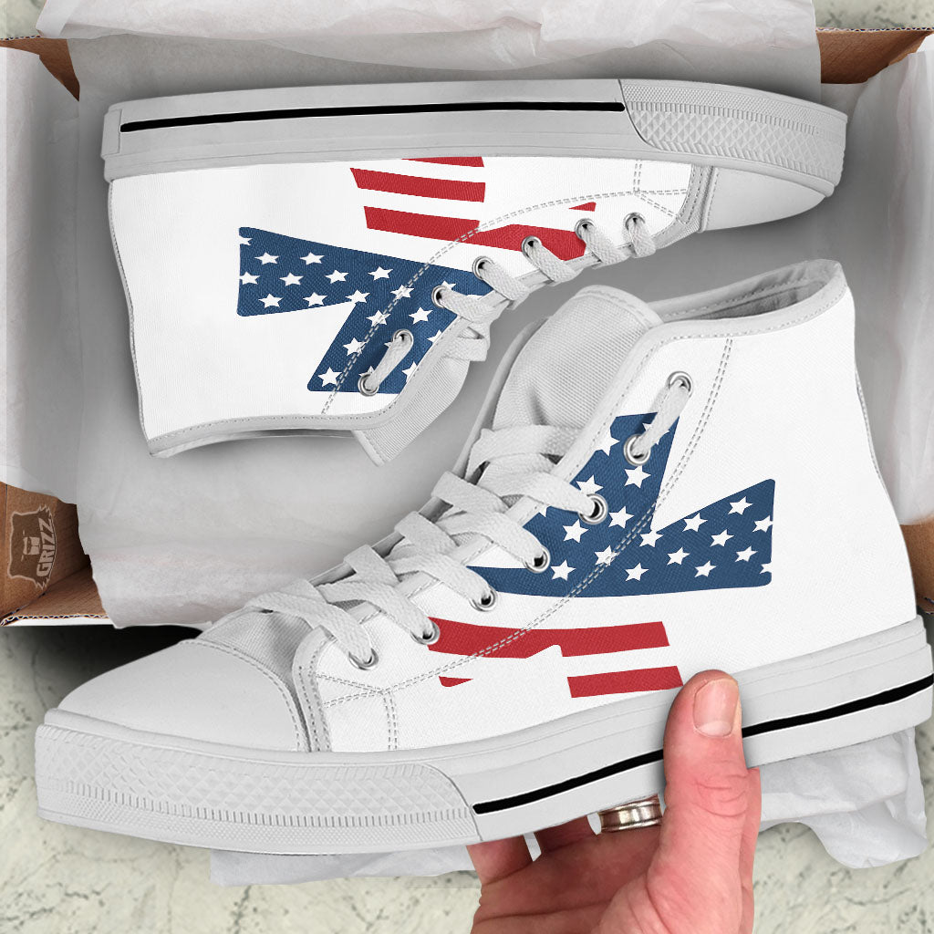 American Flag Christian Cross Print White High Top Shoes-grizzshop