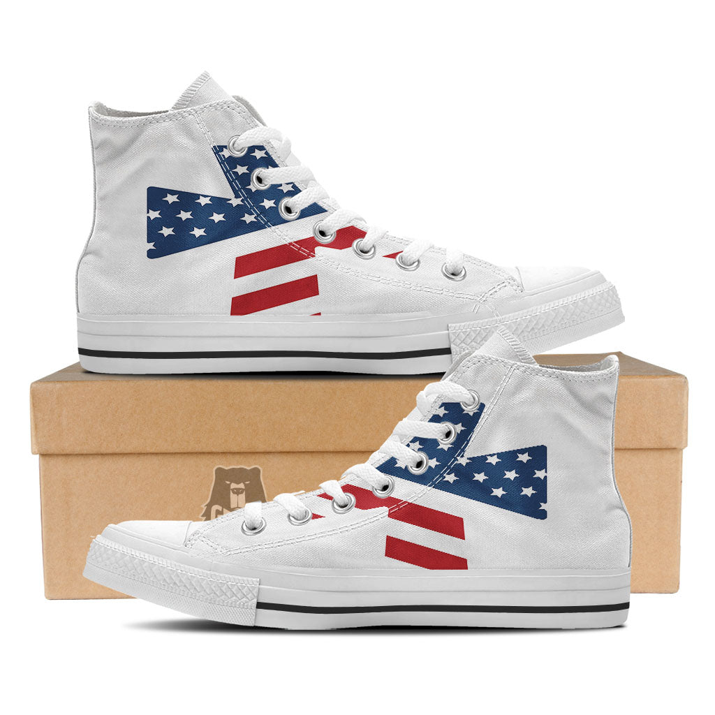American Flag Christian Cross Print White High Top Shoes-grizzshop