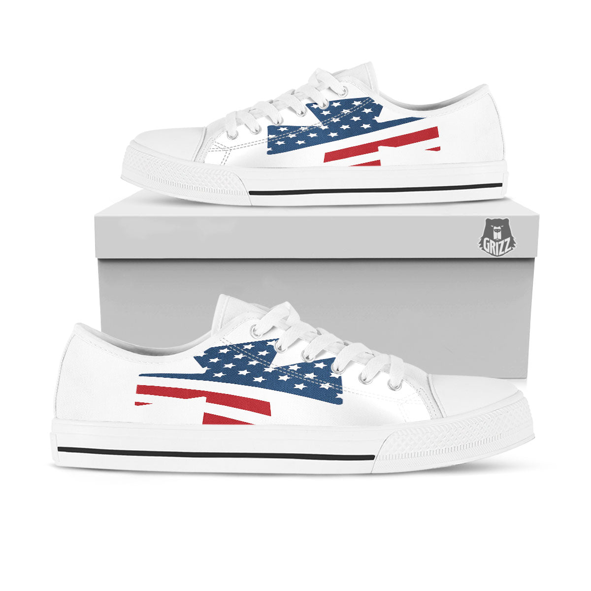 American Flag Christian Cross Print White Low Top Shoes-grizzshop