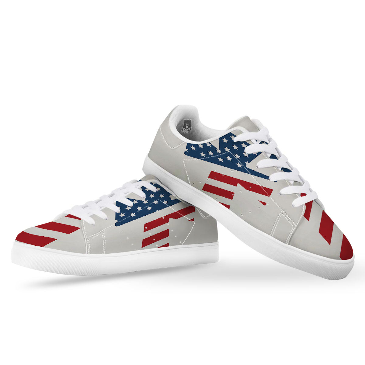 American Flag Christian Cross Print White Low Top Sneakers-grizzshop