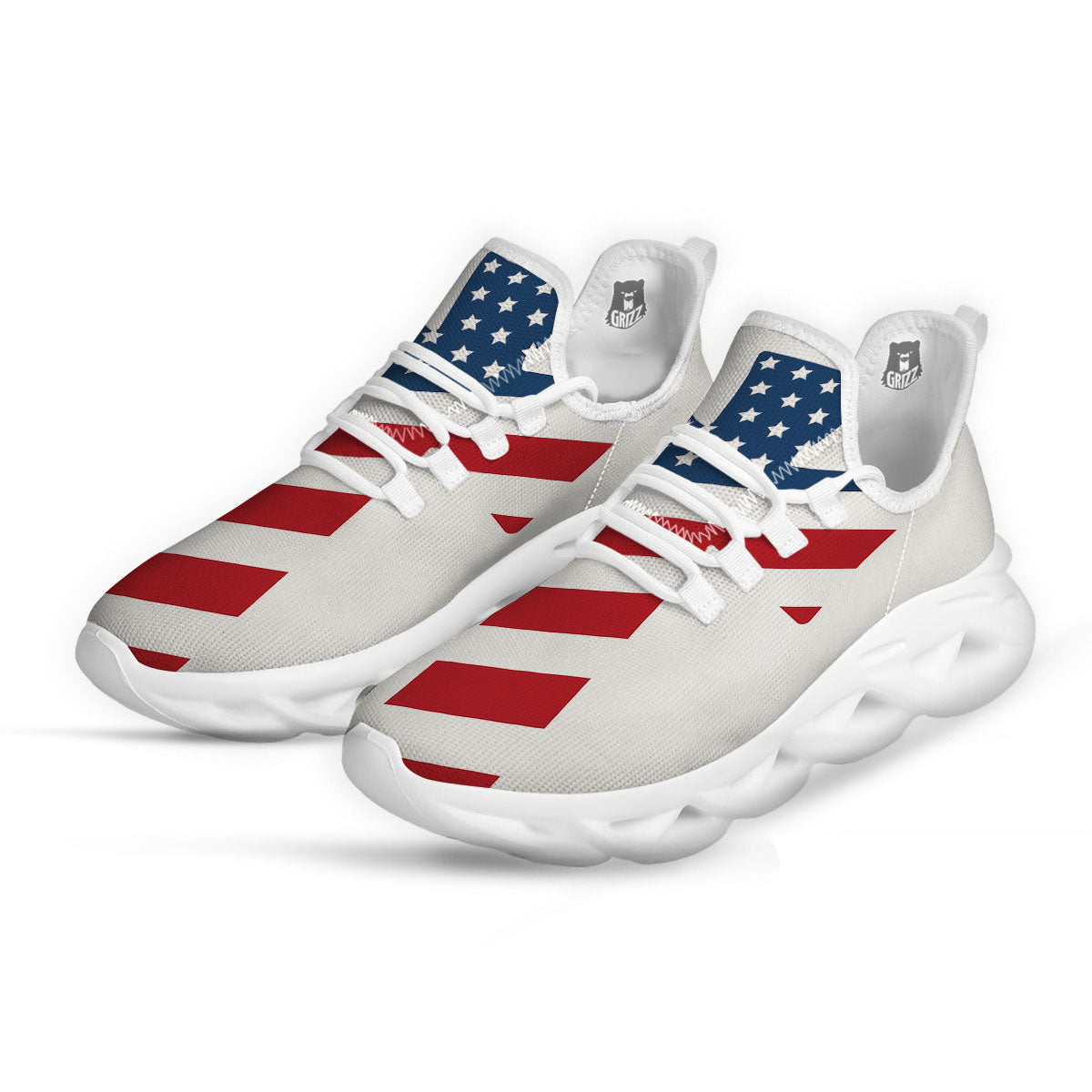 American Flag Christian Cross Print White Running Shoes-grizzshop