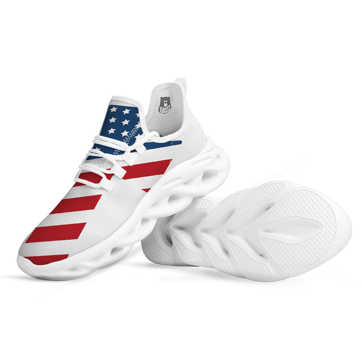 American Flag Christian Cross Print White Running Shoes-grizzshop